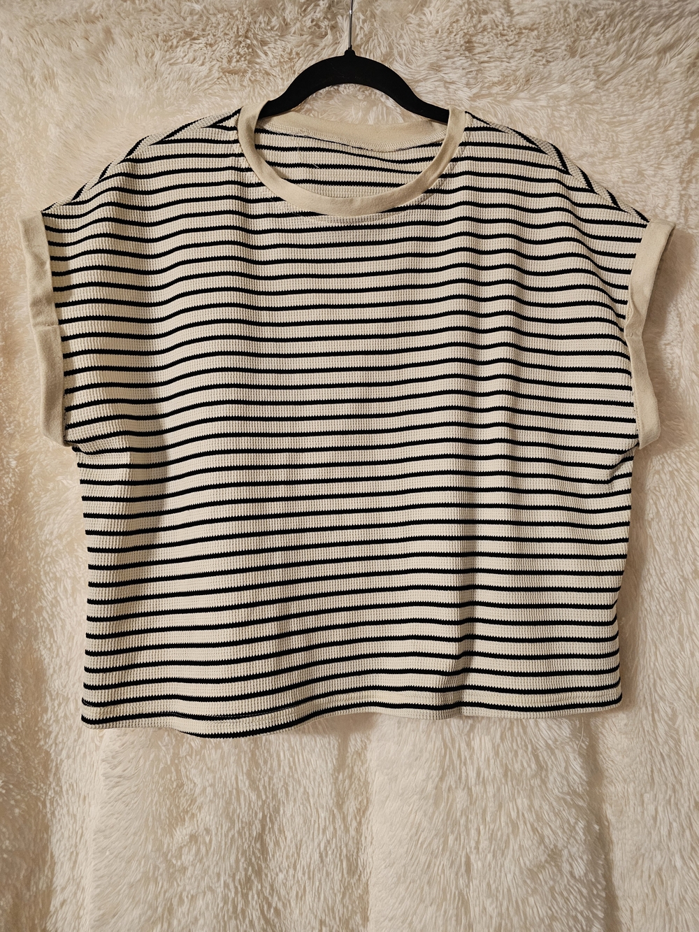 Amazon Essentials Cream & Black Striped Short Sleeve Top